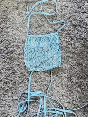 Baby Blue Snake Print Cropped Halter Top